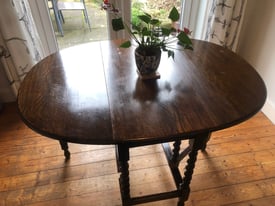 Vintage oak drop leaf table with barley twist legs
