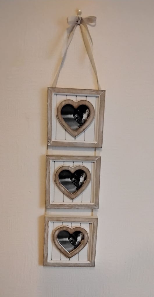 image for White/Beige wooden photo frame for 3 photos. Size 43 cm long x 13 cm wide