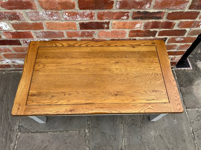 Rustic Solid Oak & Grey Painted (Double-Sided) Coffee Table - Excellent Condition 