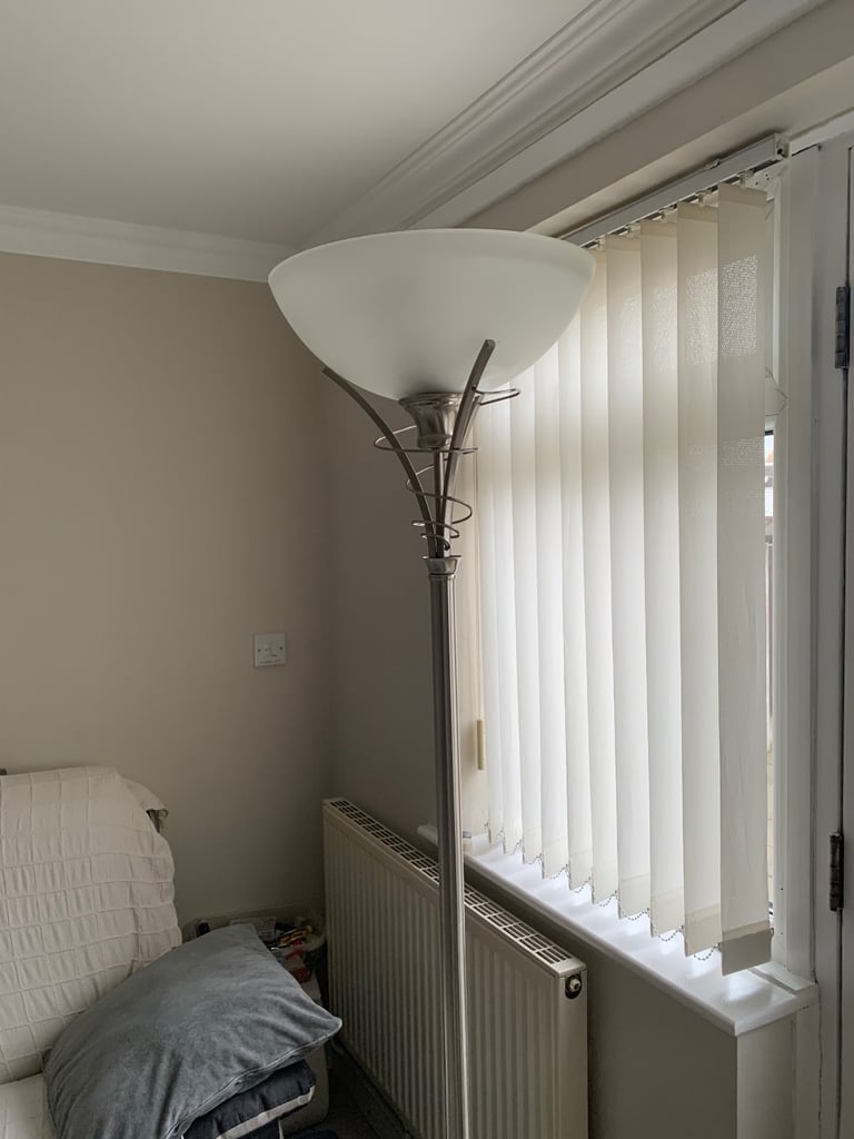 Tall chrome lamp with frosted glass shade 