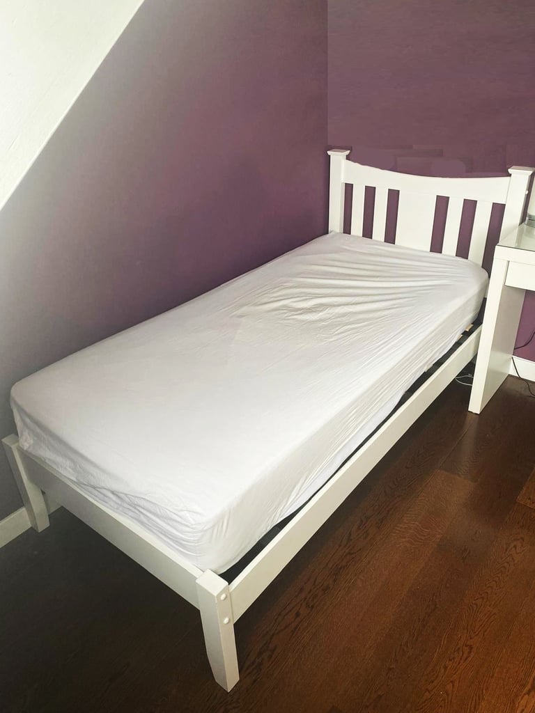 image for Single bed with mattress and drawers - white, wooden