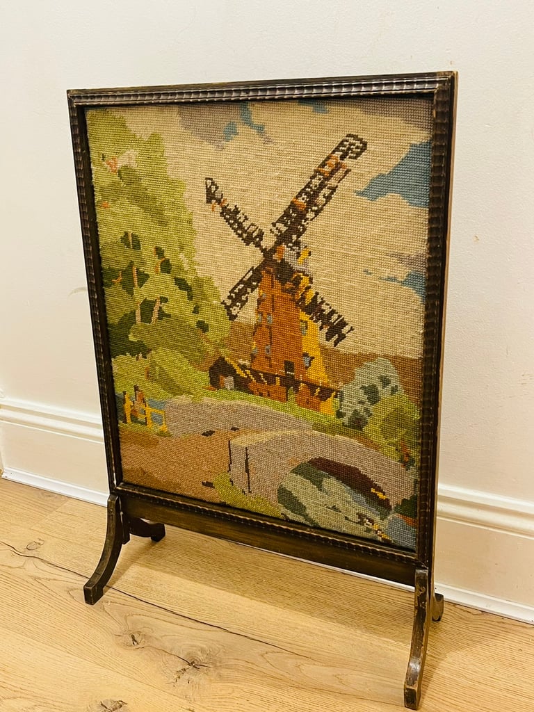 image for Oak-Framed Needlepoint Firescreen Antique 19th Century