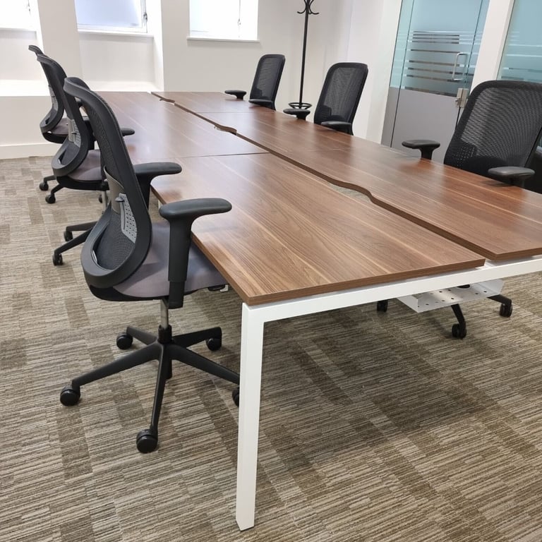 FREE DELIVERY - Bank of 6 Office Bench Desk In Walnut, 1400mm (10+ Available)