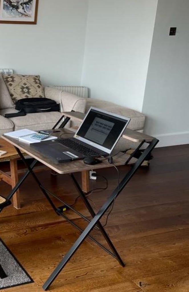 Brown folding desk with monitor shelf