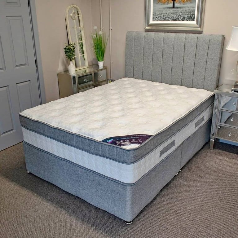 image for Luxury DIVAN 4FT6 Double Divan Bed Base With Mattress & Storage --- 20% Off 