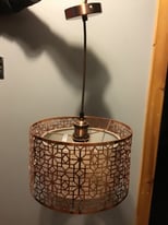 3 Copper coloured light shades and matching light pendants