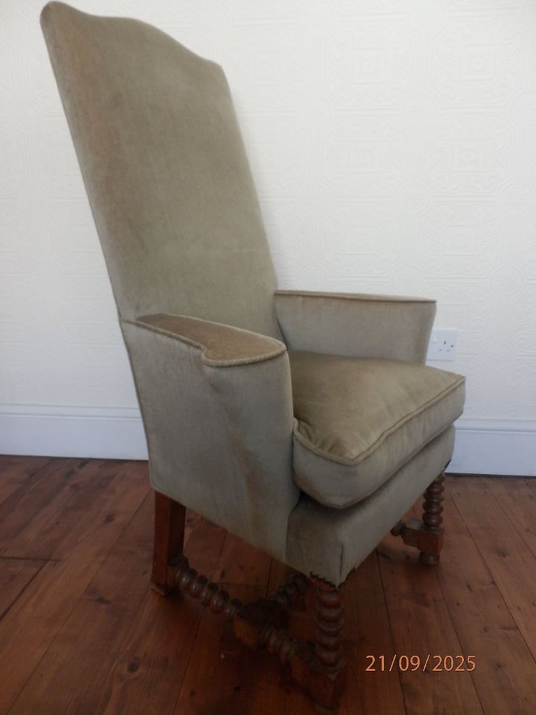 Antique High Back Armchair with Bobbin turned Legs