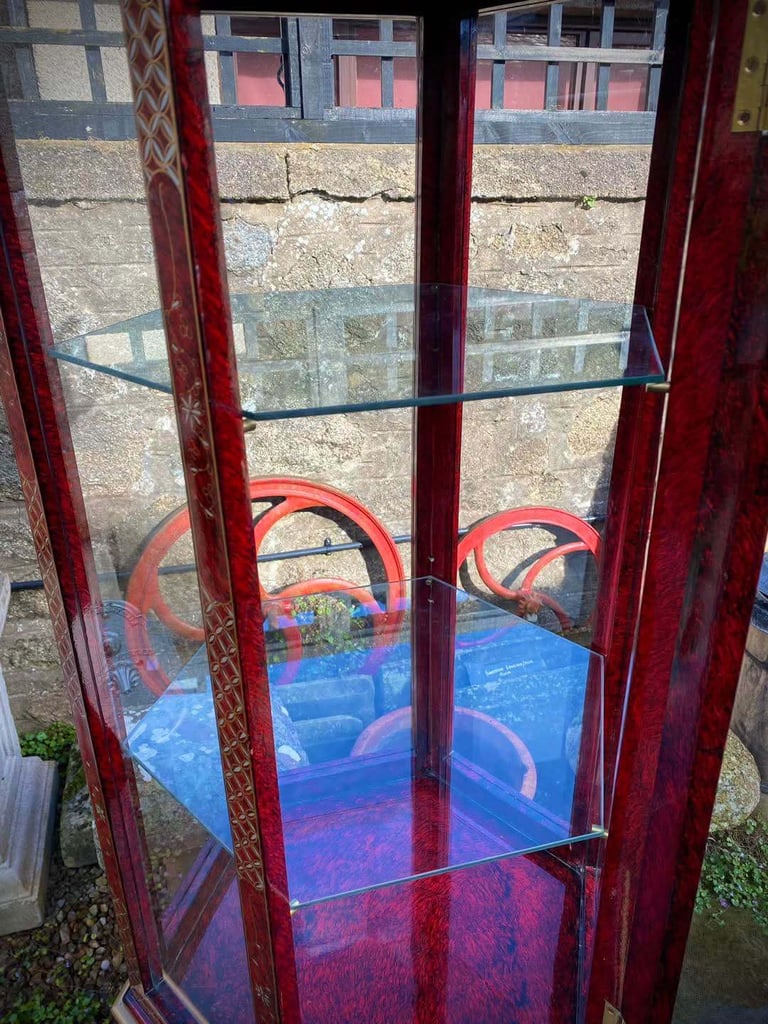 Tall (7ft) Chinese Oriental Style Red Lacquered Hexagonal Glazed Pagoda Display Cabinet