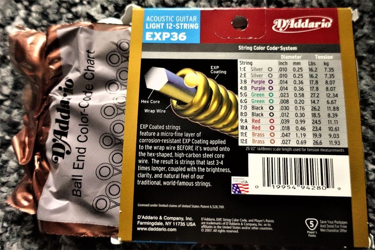 D'Addario EXP 36 - 12 String Set Guitar [Gauge 10- 47]
