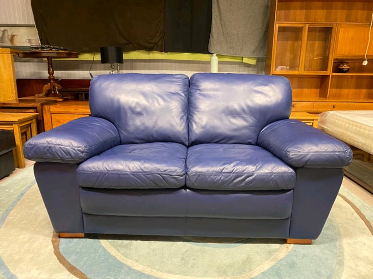 Blue Leather 2 Seater Sofa EXCELLENT CONDITION