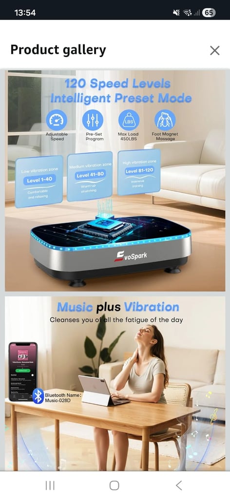 EvoSpark Vibration Plate Exercise Machine with 9 LED Light Effects, 2 in 1 Brushless Motors