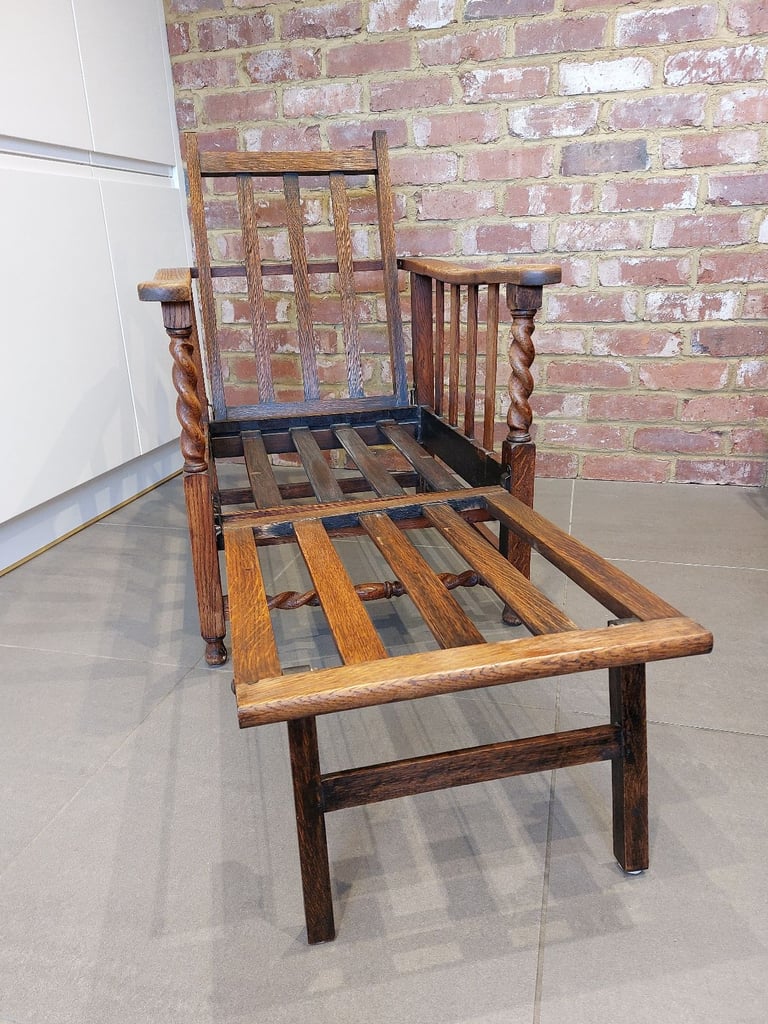 Vintage Steamer Chair, Armchair with Fold-Out Footrest