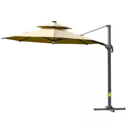 image for BOXED OUTSUNNY 2 TIER KHAKI ALUMINIUM SOLAR LED CRANK AND TILT CANTILEVER PARASOL 3.5M (1 BOX) 904