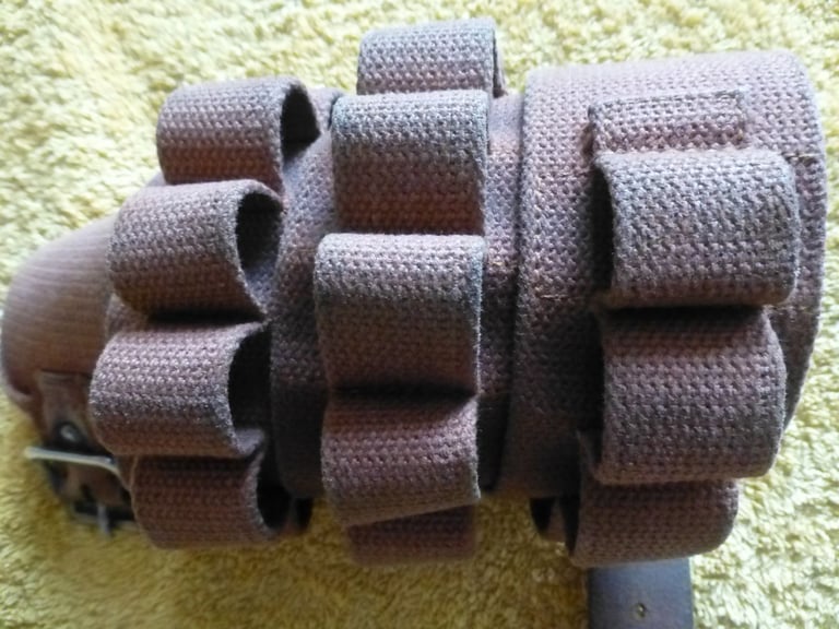  Brady Vintage Brown Leather And Canvas Shotgun 25 Cartridge Ammo Belt 