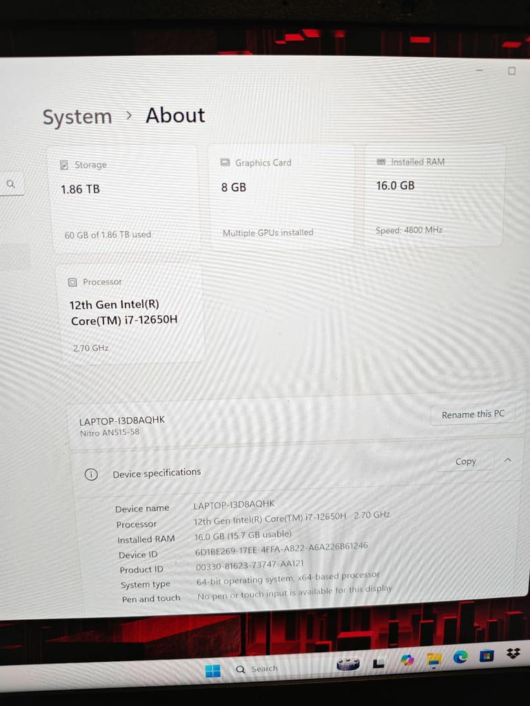 Acer nitro i7 gaming laptop