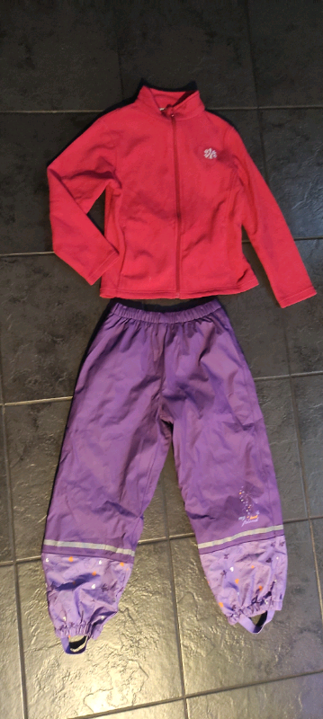 image for Girls waterproof snow trousers and pink fleece size 6-7 years