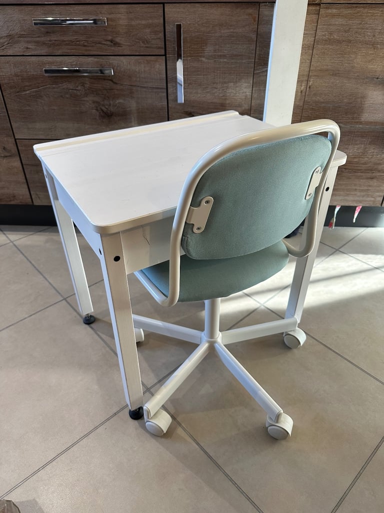 image for IKEA kids’ desk and blue chair.  Great condition, needs gone asap 