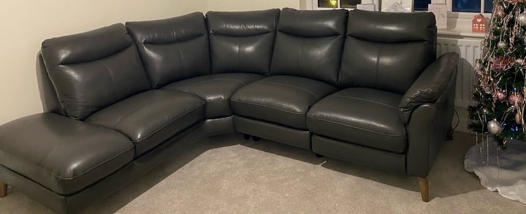 DFS Right Hand Corner Recliner Leather Sofa In Graphite 