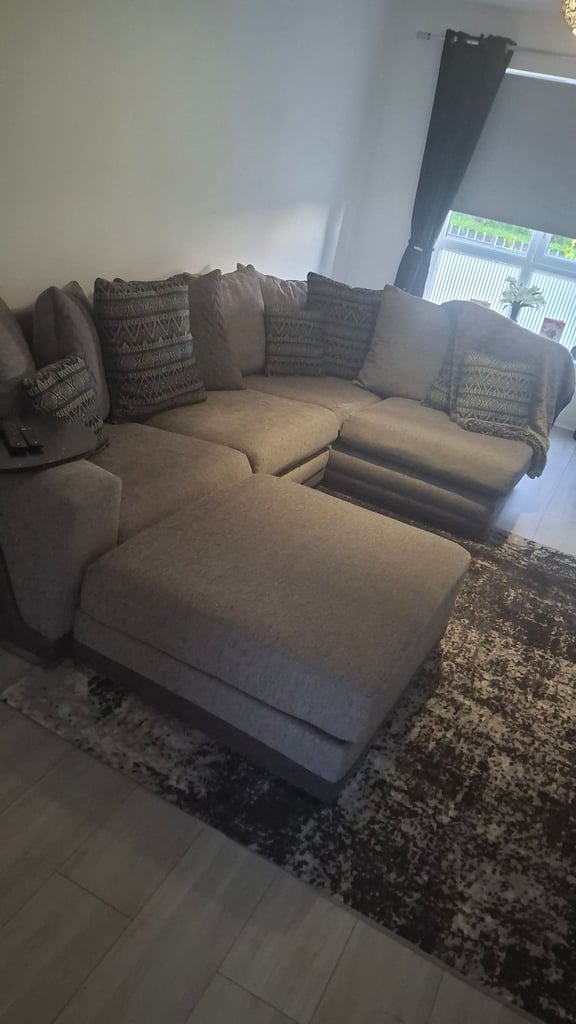 Gray fabric scs corner sofa l shape with foot stool 