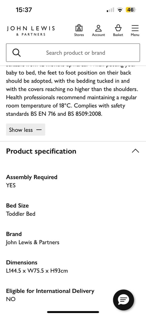 John Lewis Alex cot bed