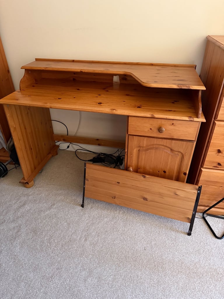 image for Solid Wooden Desk with Drawer, Cupboard, Shelf, and Keyboard Tray