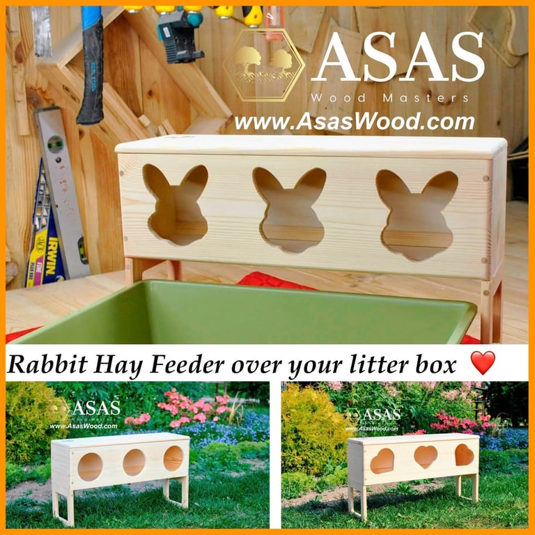 image for Rabbit Hay Feeder, safe wood, elevated / Made by AsasWood