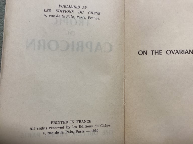 TROPIC OF CAPRICORN BY HENRY MILLER 1950 EDITION PARIS