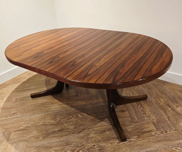 Mid Century Modern Danish Double Extending Rosewood Dining Table, likely Skovby