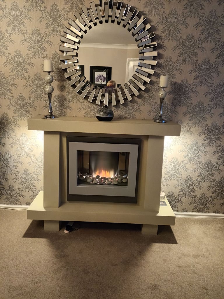 image for Modern fire surround with integrated electric fire coals and flickerflame effect with downlights 