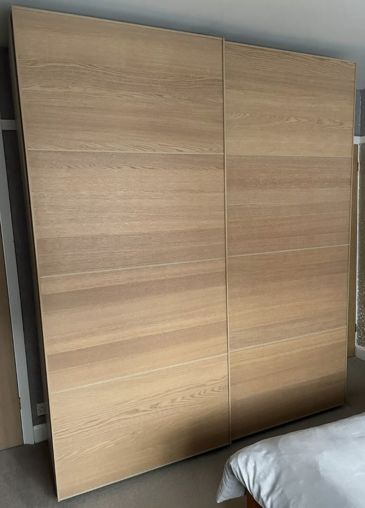 LARGE IKEA PAX White Oak Wardrobe, 2 Hang Rail, 5 Shelf & 3 wire drawers, 200x236 FREE DELIVERY 138