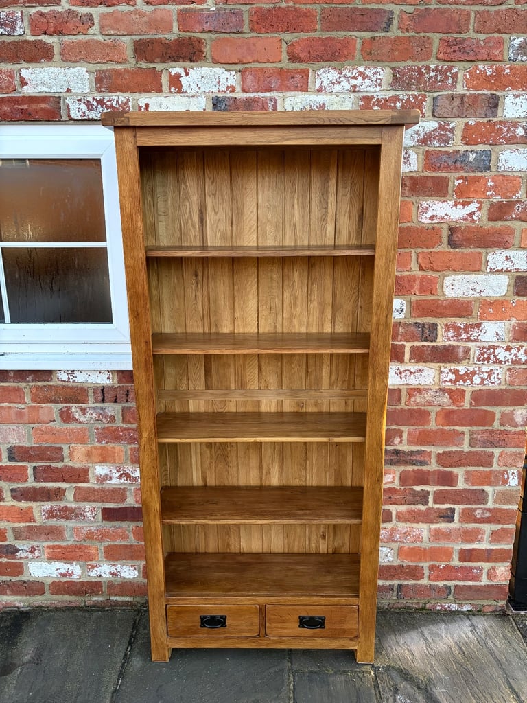 Rustic Solid Oak Tall Bookcase - Excellent Condition 