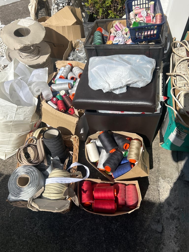 Assorted threads,piping, eyelets, curtain tapes,curtain making bundle