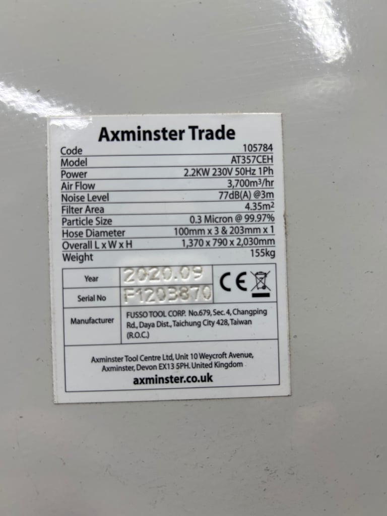 Cyclone Dust Extractor for workshop - Axminster Trade rated AT357CEH