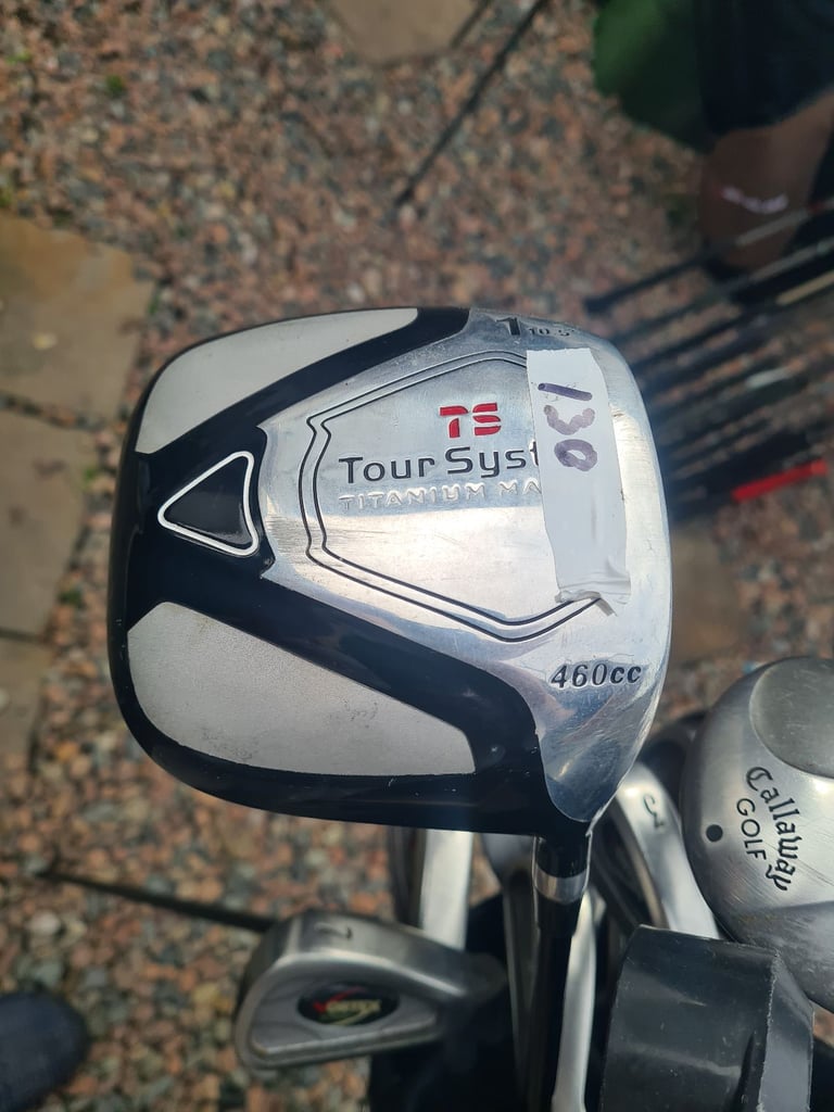 Full set of golf clubs.