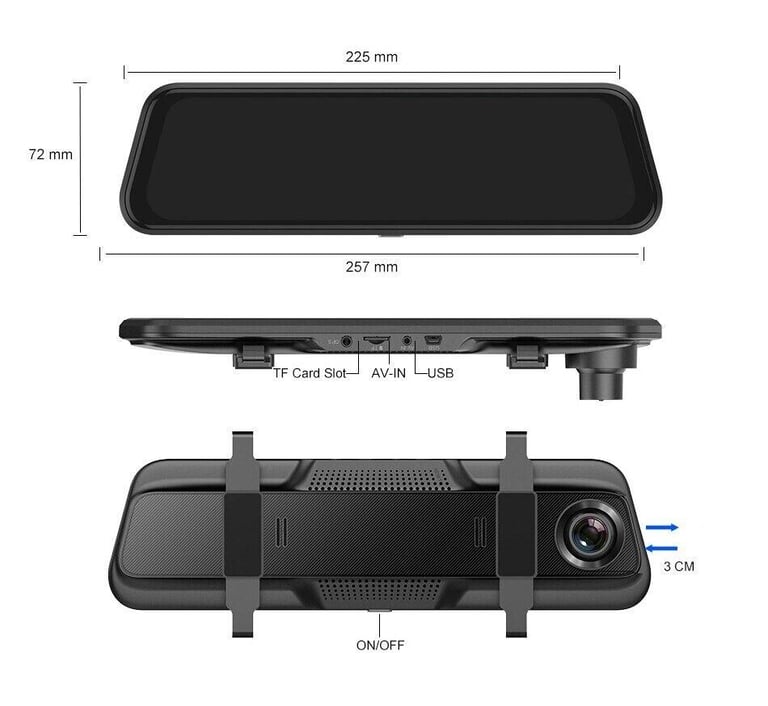 10 Inches Car Dash Cam HD 1080P Dual Lens Touch Screen Front Rear