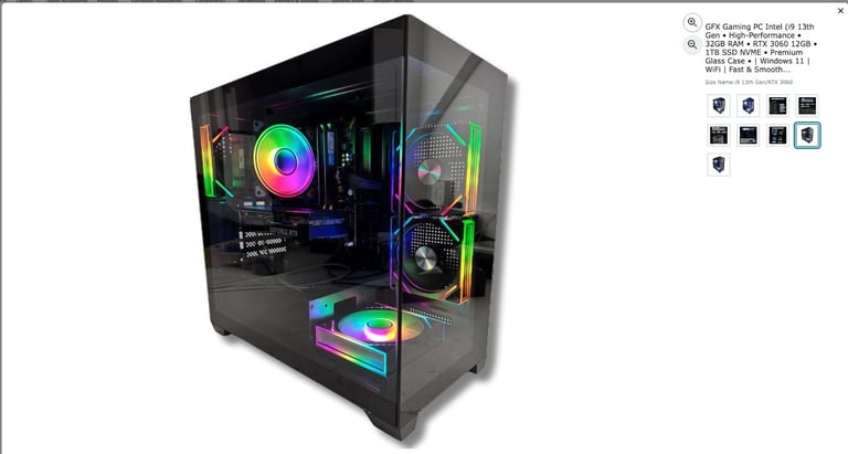 image for Gaming PC, Intel i9 (13thGen), 3060 (12Gb), 32Gb Ram, 1Tb NVME