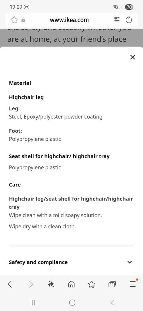 Ikea high chair with straps and tray
