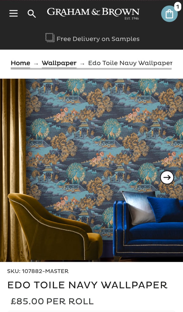 image for Toile wallpaper for sale. Graham and Brown 'Edo toile navy'