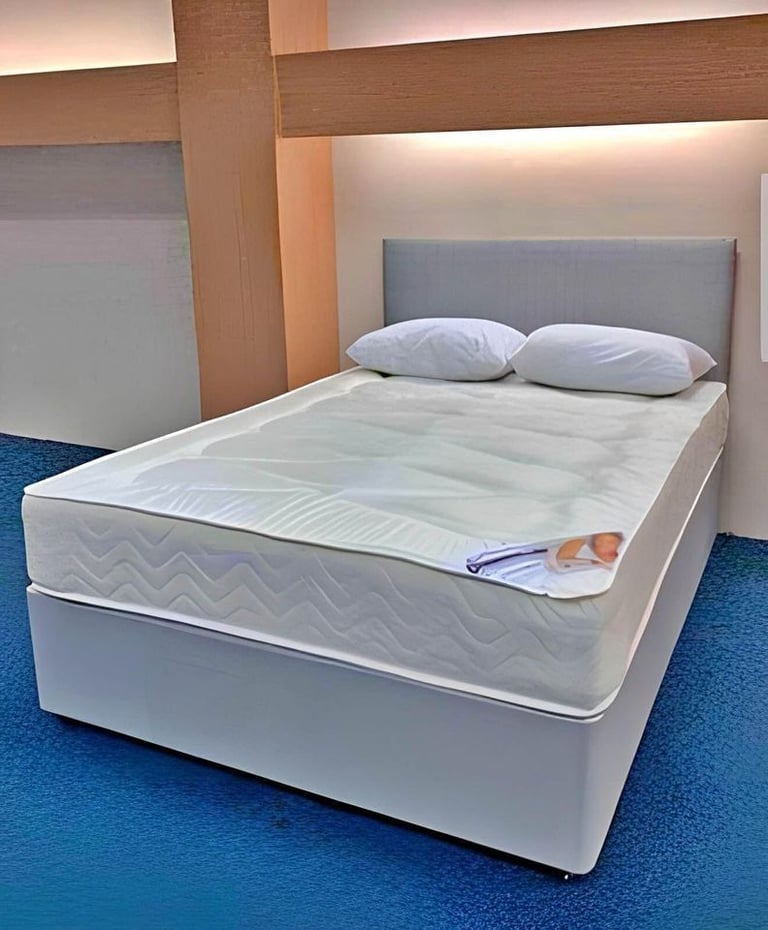 double velvet fabric bed with base and headboard and memory foam mattress