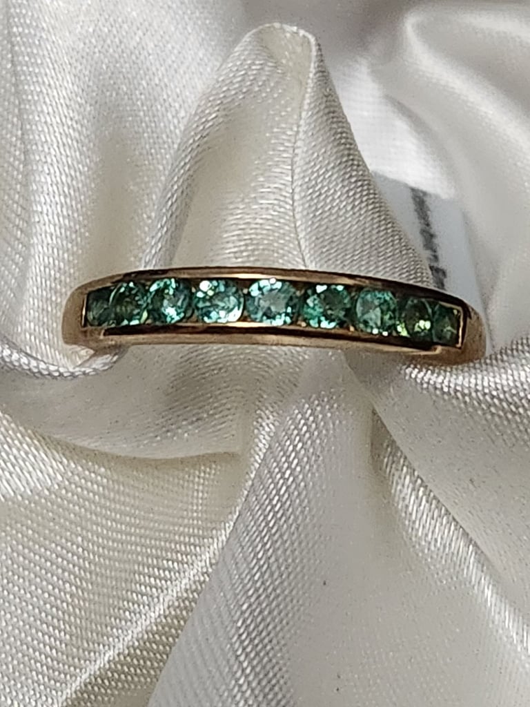 SIZE Q RING 9ct Gold Grade AA Boyaca Columbian Emerald Half Eternity Band 
