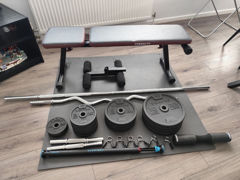 image for Home gym equipment. Used but perfectly functioning, sold only as a set. Pickup only, no shipping.