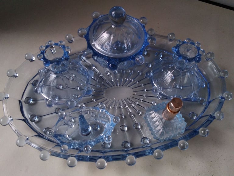 Dressing table set in blue glass