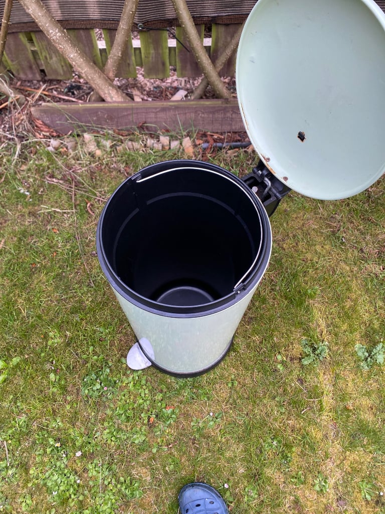 Large kitchen pedal bin, light green colour, used