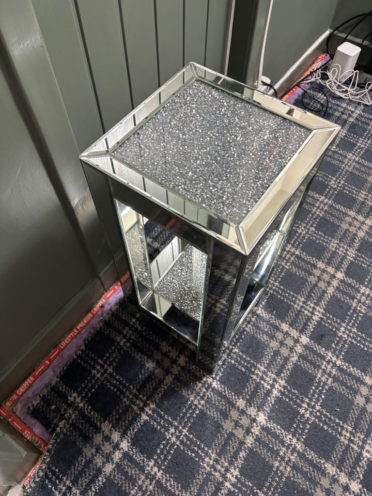 Mirror side table and floating mirrored shelf 