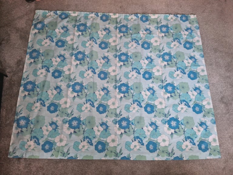 Pair of original vintage retro blue floral curtains