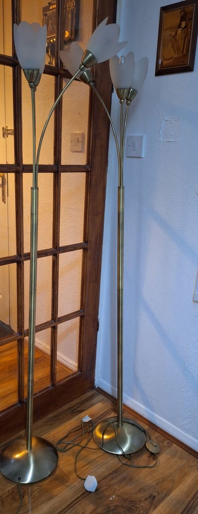 image for 2x gold stand lamp used in good condition, some scratches But still OK and good condition
