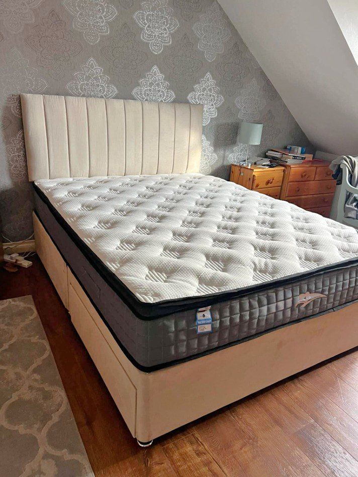 image for Premium DIVAN 4FT6 Double Divan Bed Base With Storage Drawers + Mattress >> Flat 20% Off >>