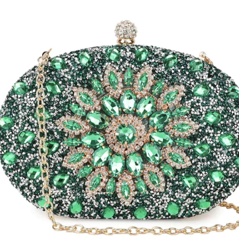 image for Green or Light Green Rhinestone Oval Clutch Bags
