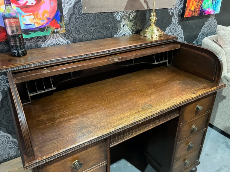 Stunning Vintage Dawson & Swapp Oak Roll Top Tambour Bureau Desk - Delivery