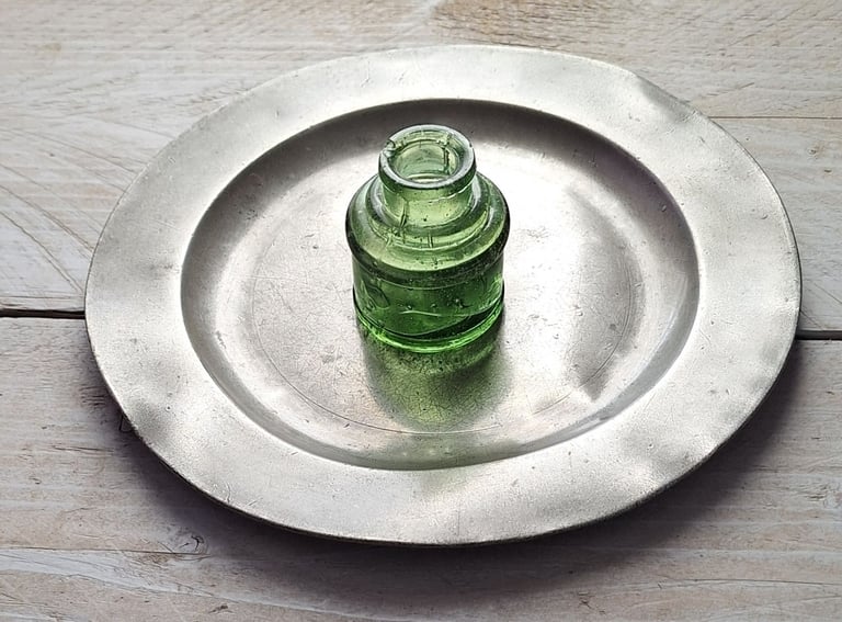 Antique Green Glass Inkwell